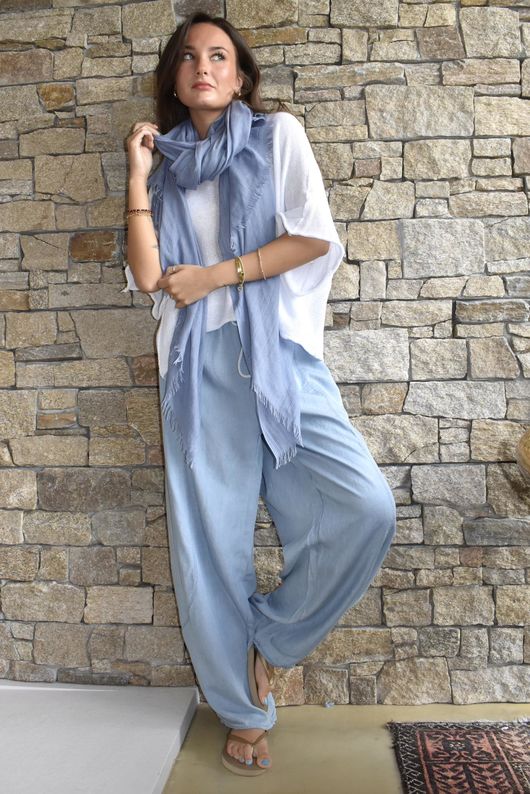 Washed Chambray Balloon Barrel Jean Light 